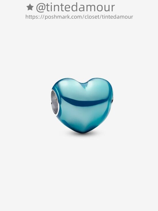 Pandora Metallic Sky Blue Heart Charm|Pendant - Picture 1 of 2